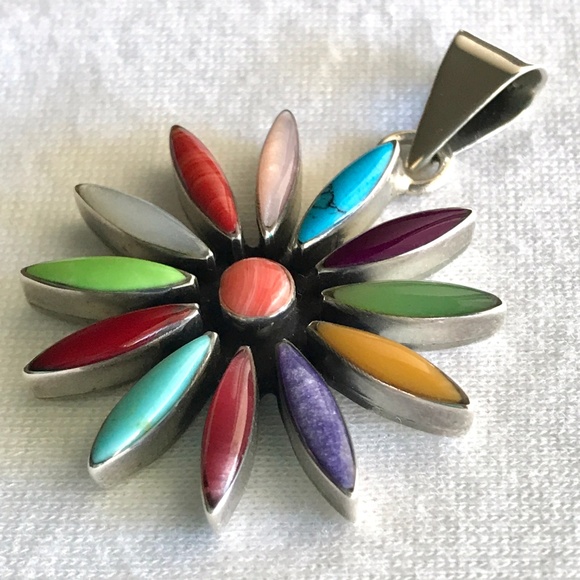 Jewelry - Southwestern Flower Pendant, Sterling, Multi-stone